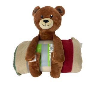 HSN Warm & Cozy Brown Bear Plush Stuffed Animal Blanket Hugger Toy/Fleece Throw